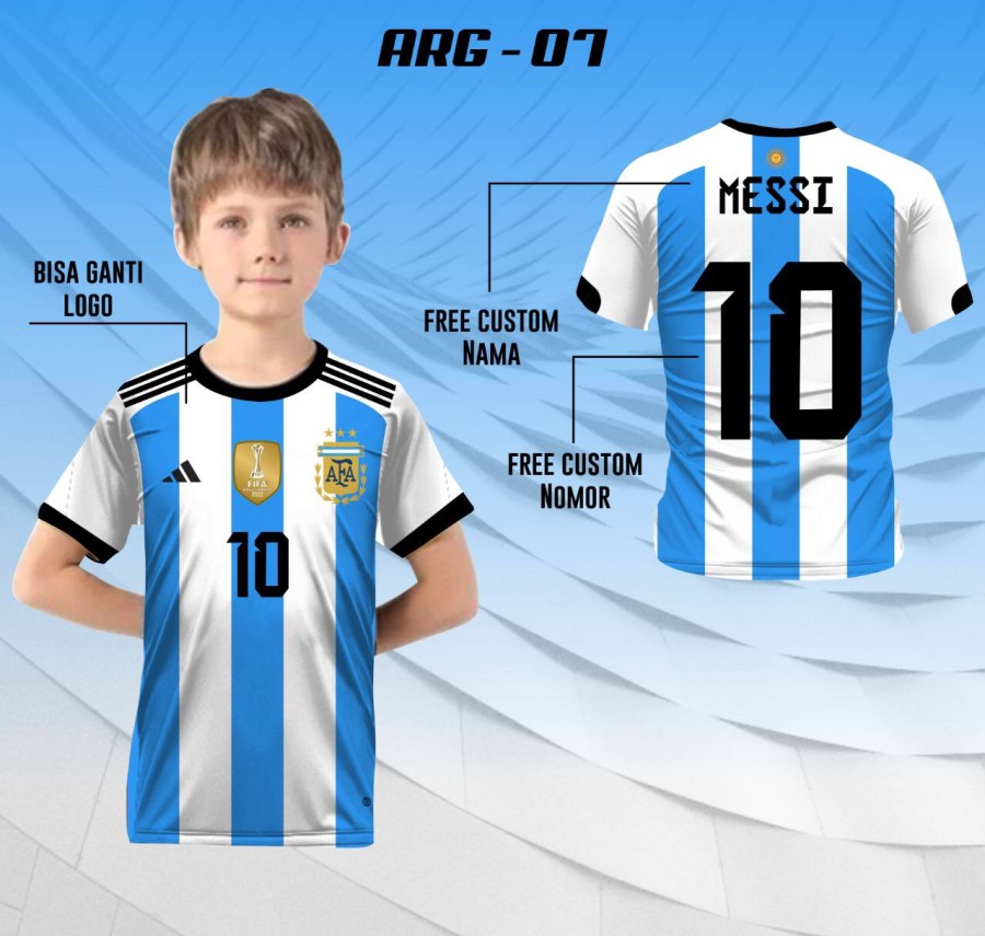 JERSEY ARGENTINA JUARA PIALA DUNIA 2022 ANAK BAJU KAOS MESSI